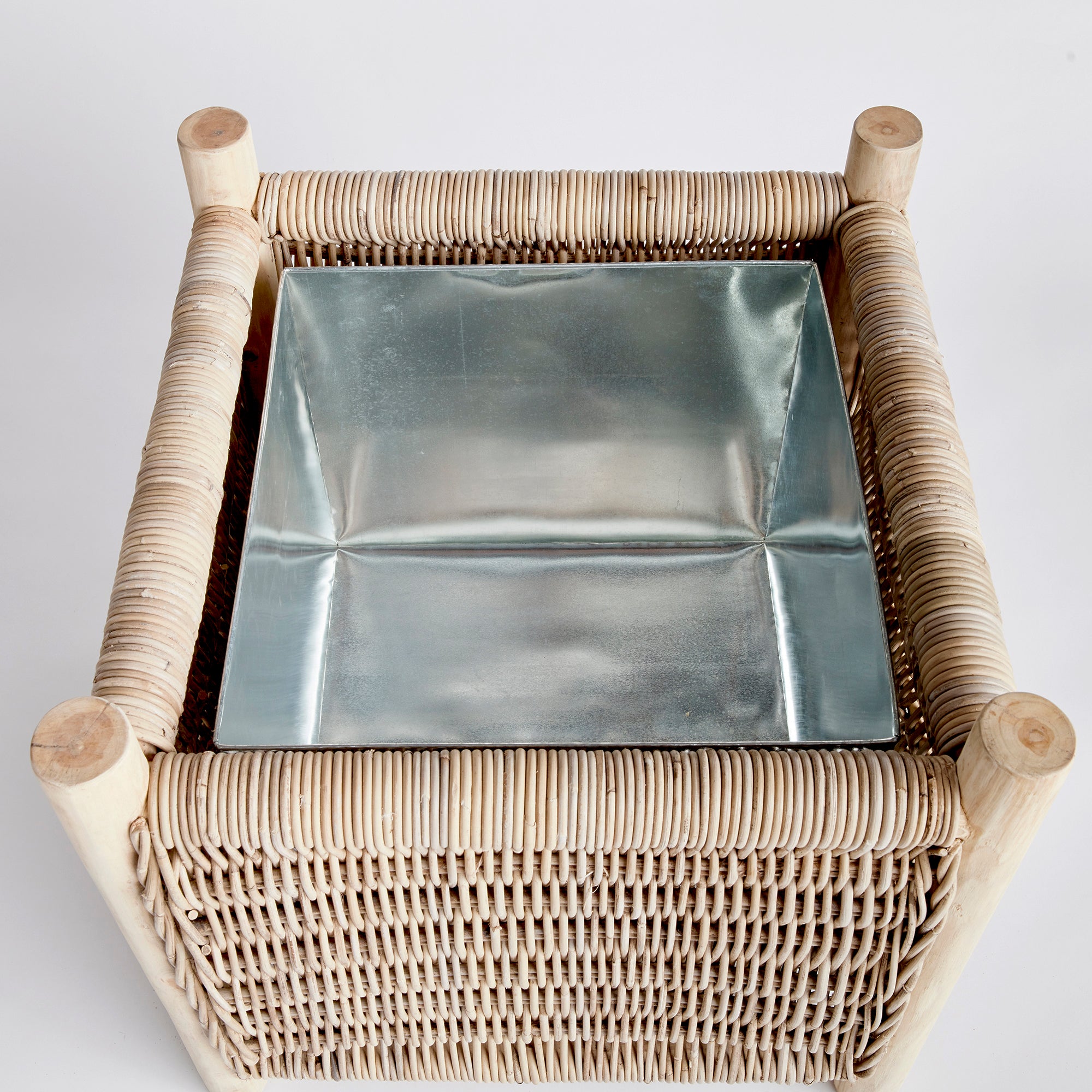 Landon Planter - Small, Medium or Grand Natural Rattan Planter | Teak Legs with Zinc Liner