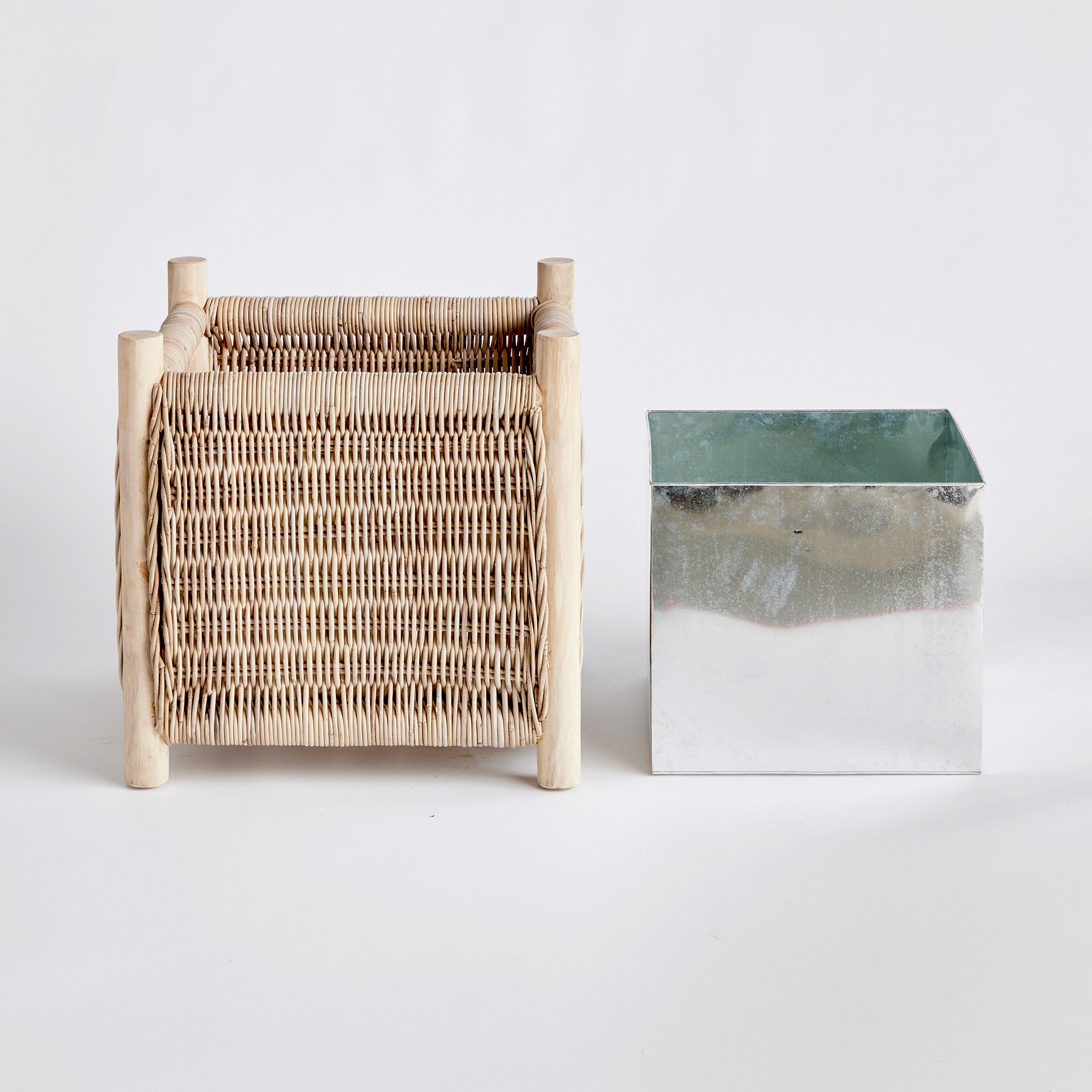 Landon Planter - Small, Medium or Grand Natural Rattan Planter | Teak Legs with Zinc Liner