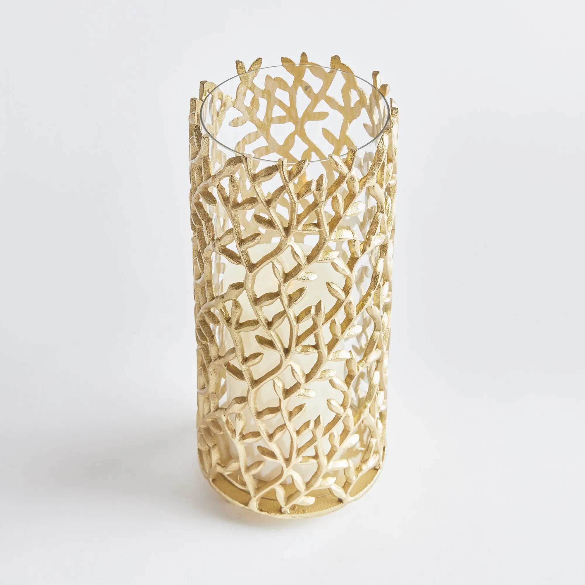 Celine Gold Vine Hurricane - 13" Aluminum & Glass Candle Holder Napa Home & Garden
