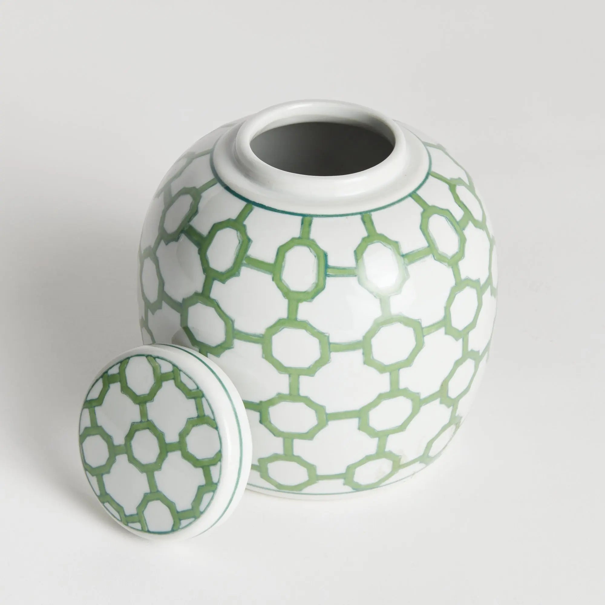 Imperial Link 5.5" Lidded Jar - Green & White Geometric Porcelain Napa Home & Garden