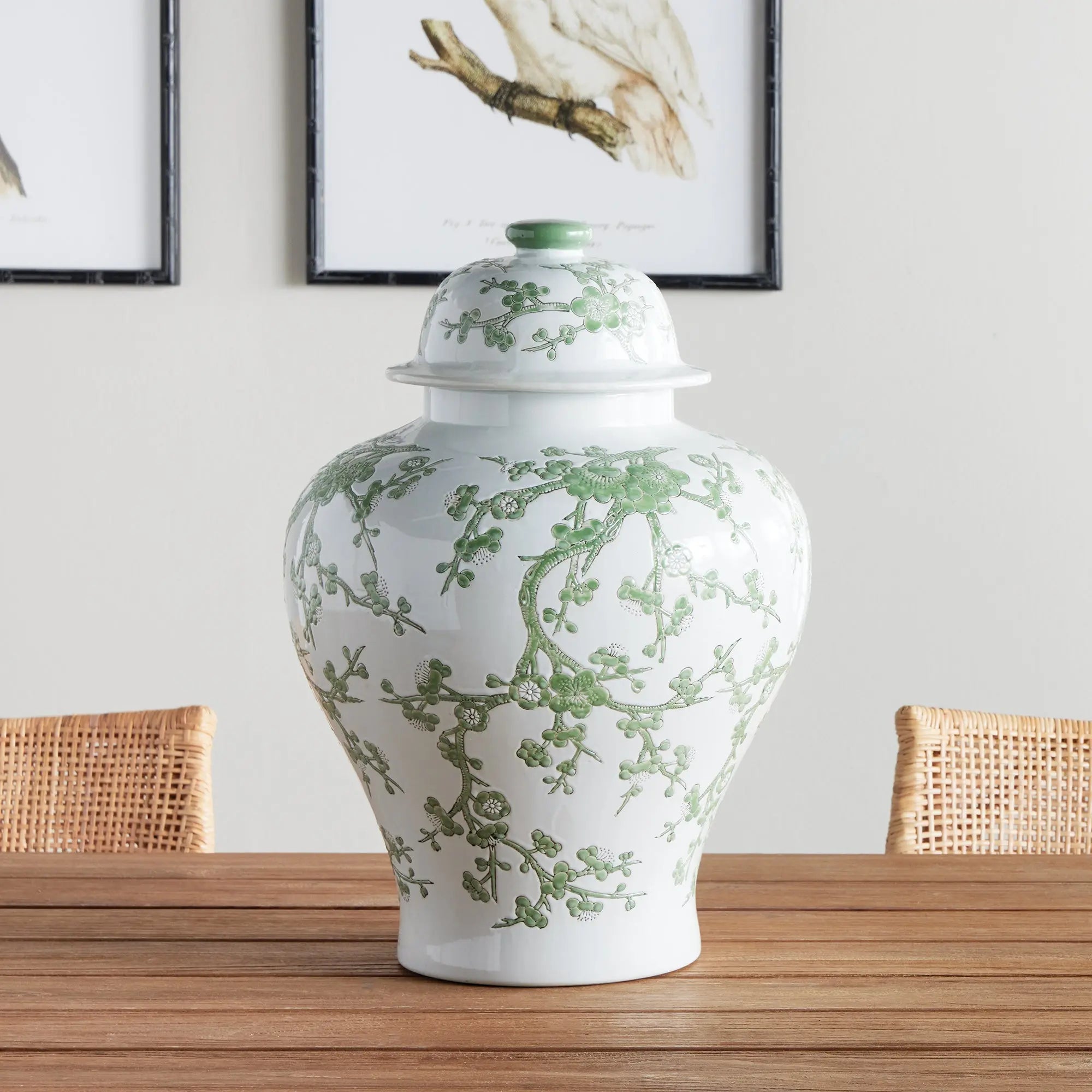 Imperial Empress 22" Lidded Ginger Jar - Green & White Porcelain Napa Home & Garden