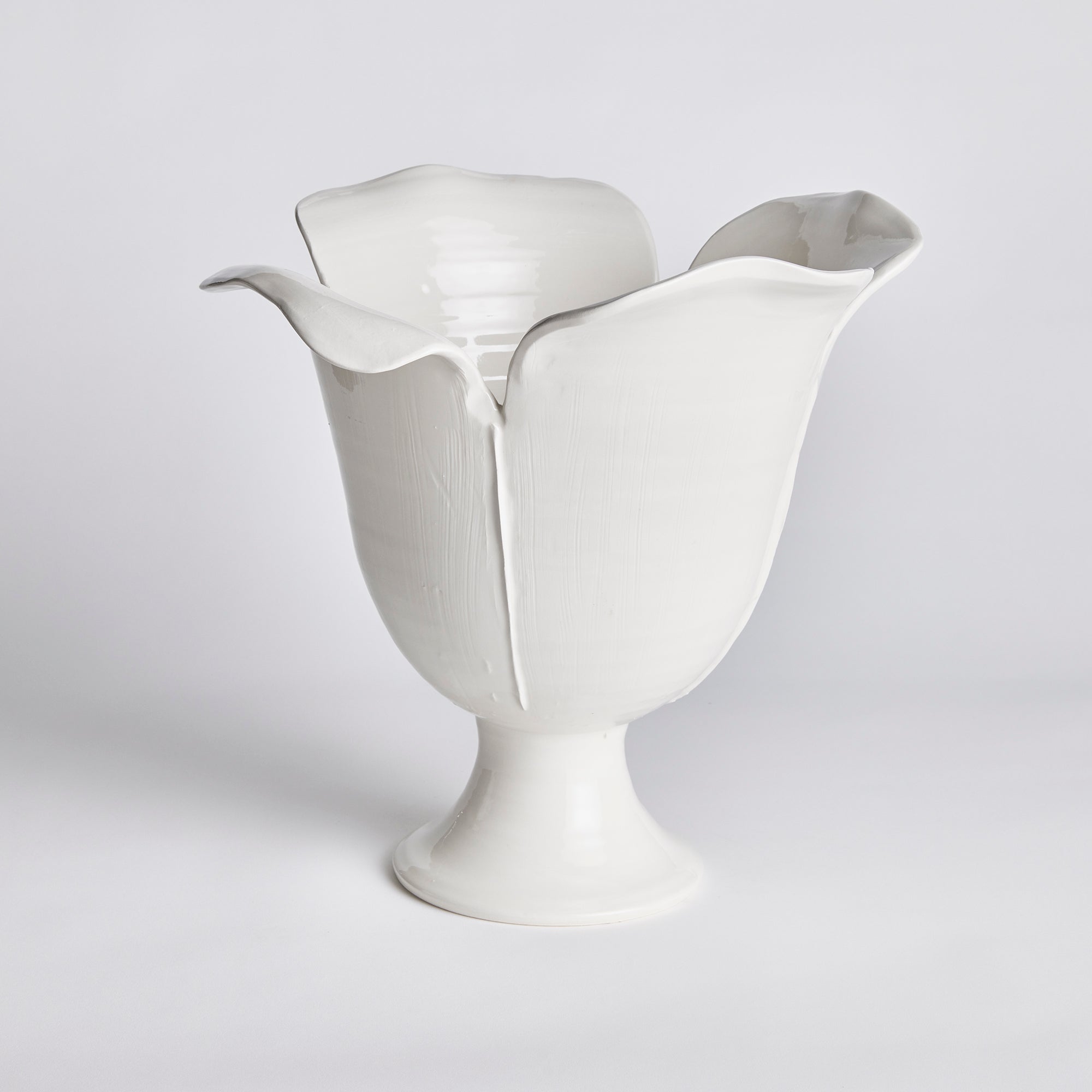 Handmade Petalo Vase  - Large in White glaze with sculpted petal details