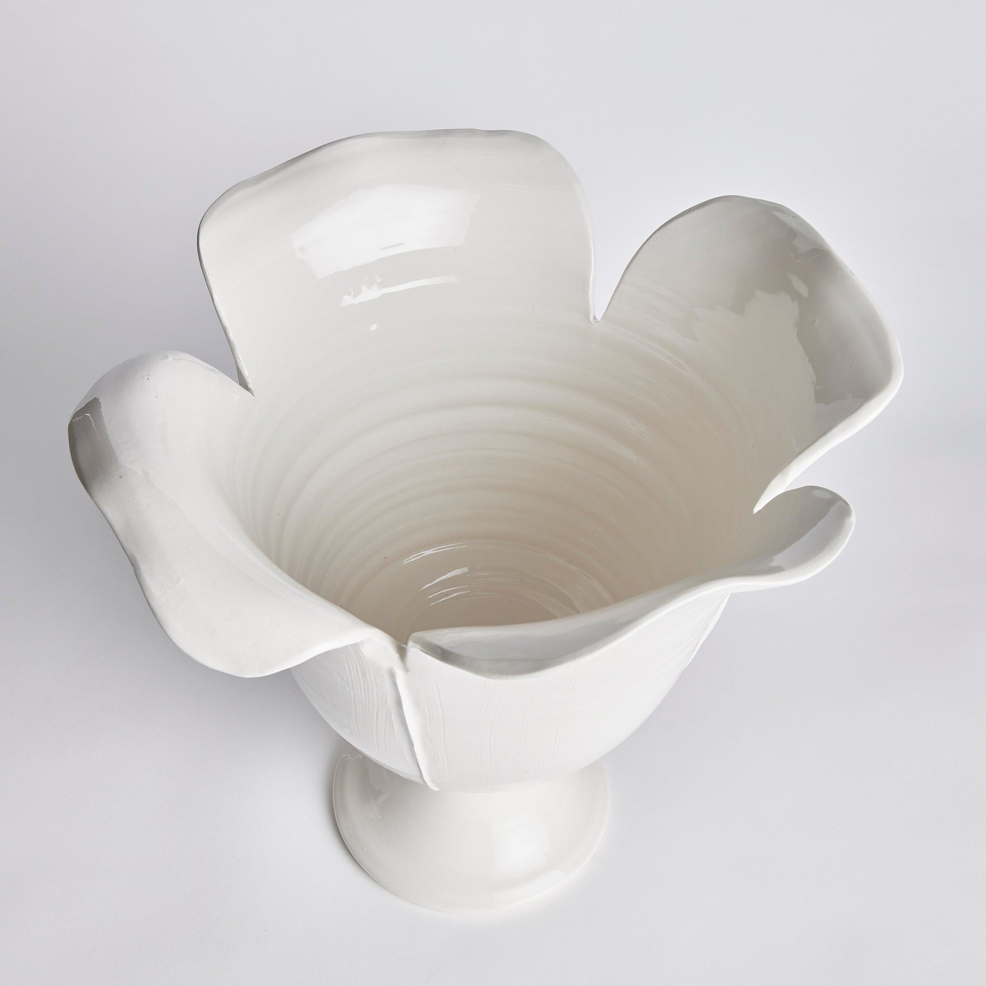 Handmade Petalo Vase  - Large in White glaze with sculpted petal details