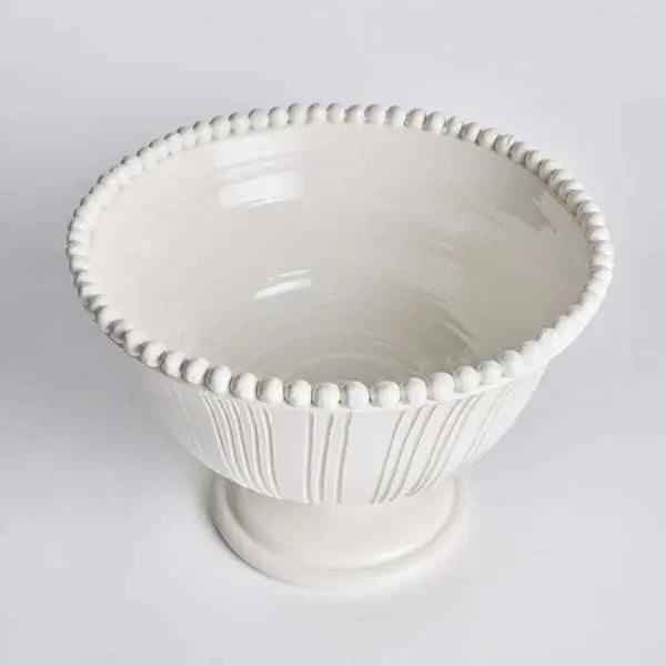 Perla Decorative Footed Bowl - Handmade Italian Ceramic Centerpiece (White) - Villa Decor & Design
