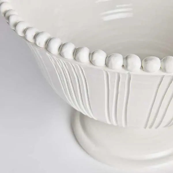 Perla Decorative Footed Bowl - Handmade Italian Ceramic Centerpiece (White) - Villa Decor & Design