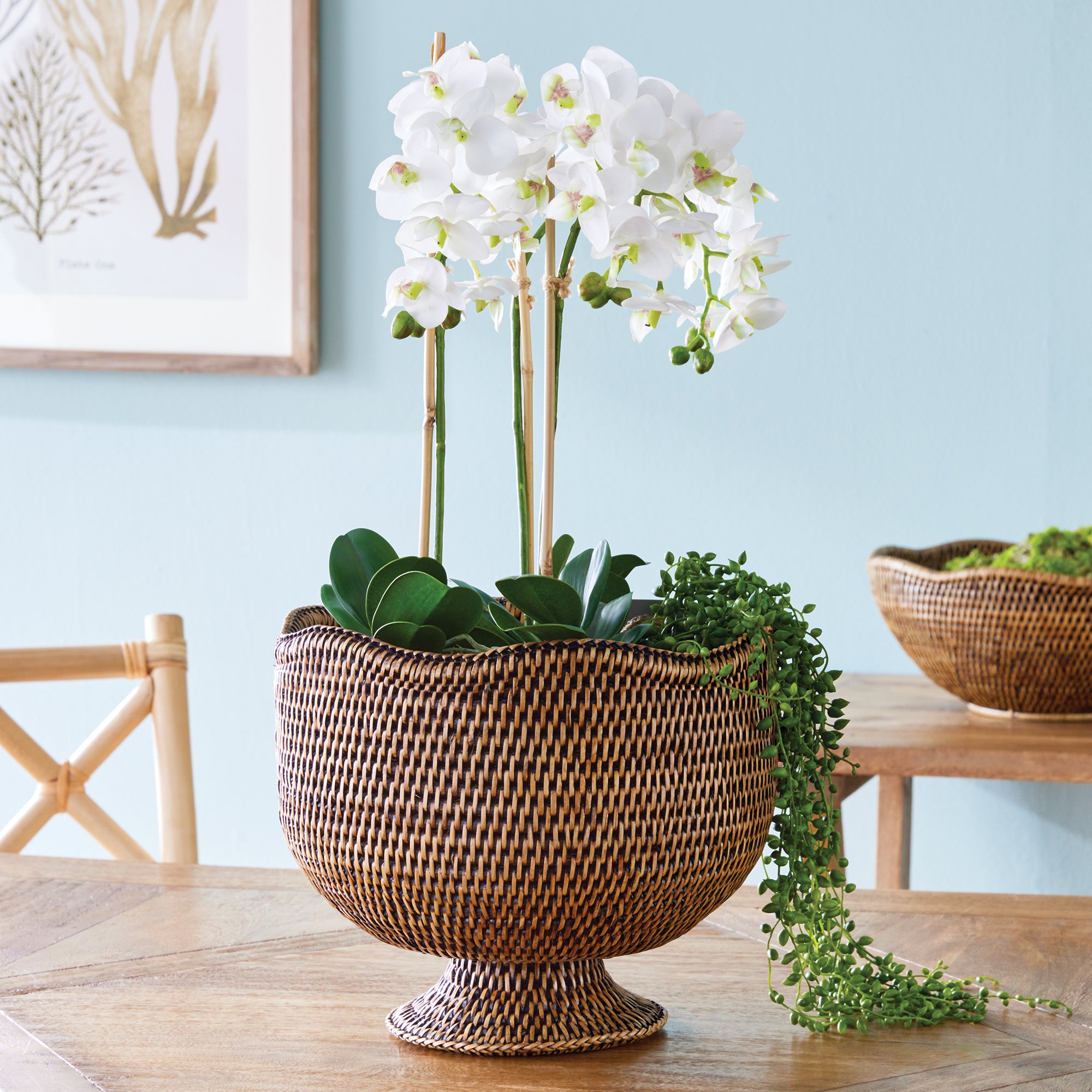 Burma Rattan Footed Cachepot - Warm Brown