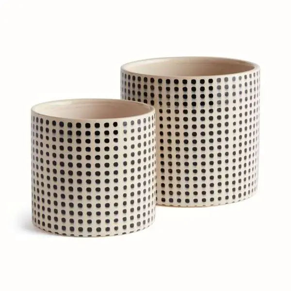 Mina Pot Set - Set of 2 Black & White Dotted Ceramic Planters Napa Home & Garden