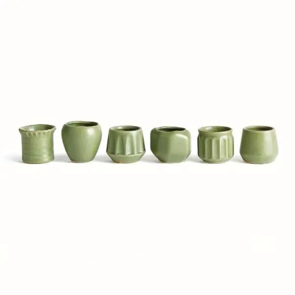 Dezie Mini Pots - Set of 6 Reactive Glaze Stoneware (Cream, Green, or Blue) - Villa Decor & Design