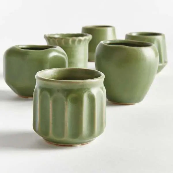 Dezie Mini Pots - Set of 6 Reactive Glaze Stoneware (Cream, Green, or Blue) - Villa Decor & Design