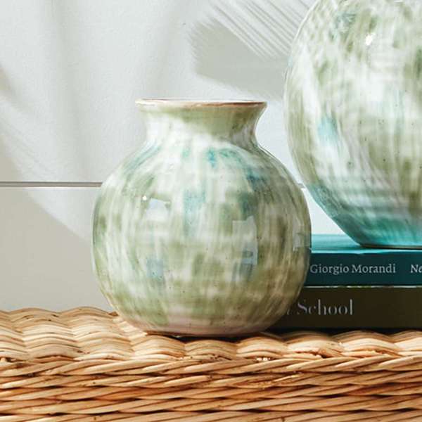 Brosse Vase - Hand-Painted Green & Blue Stoneware Vase
