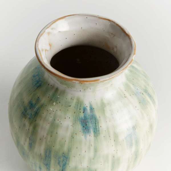 Brosse Vase - Hand-Painted Green & Blue Stoneware Vase
