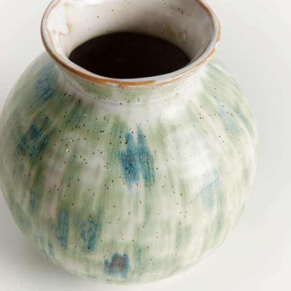 Brosse Vase - Hand-Painted Green & Blue Stoneware Vase