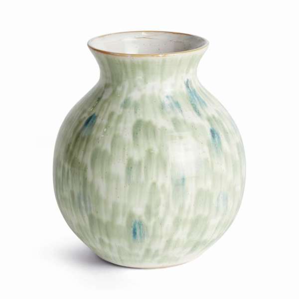Brosse Vase - Hand-Painted Green & Blue Stoneware Vase
