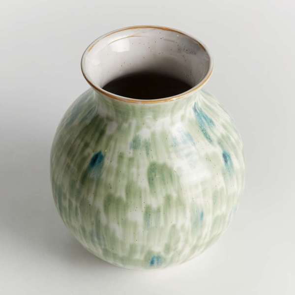 Brosse Vase - Hand-Painted Green & Blue Stoneware Vase