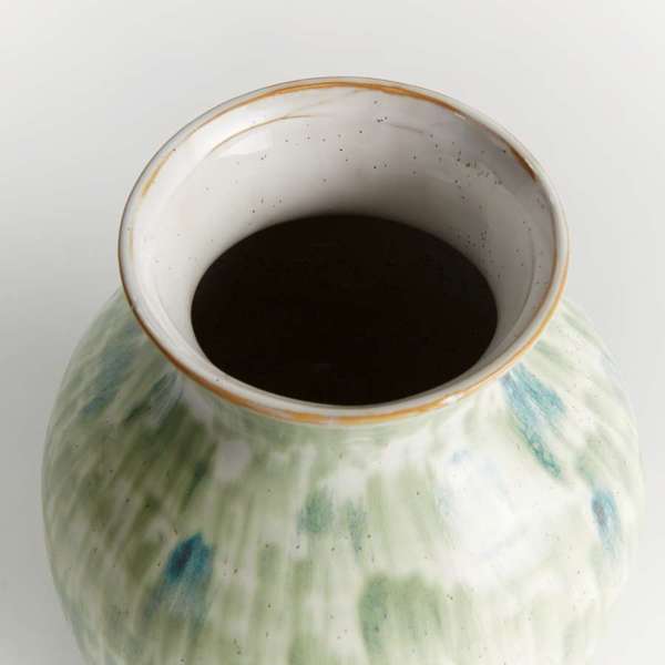 Brosse Vase - Hand-Painted Green & Blue Stoneware Vase