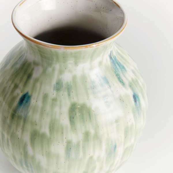 Brosse Vase - Hand-Painted Green & Blue Stoneware Vase