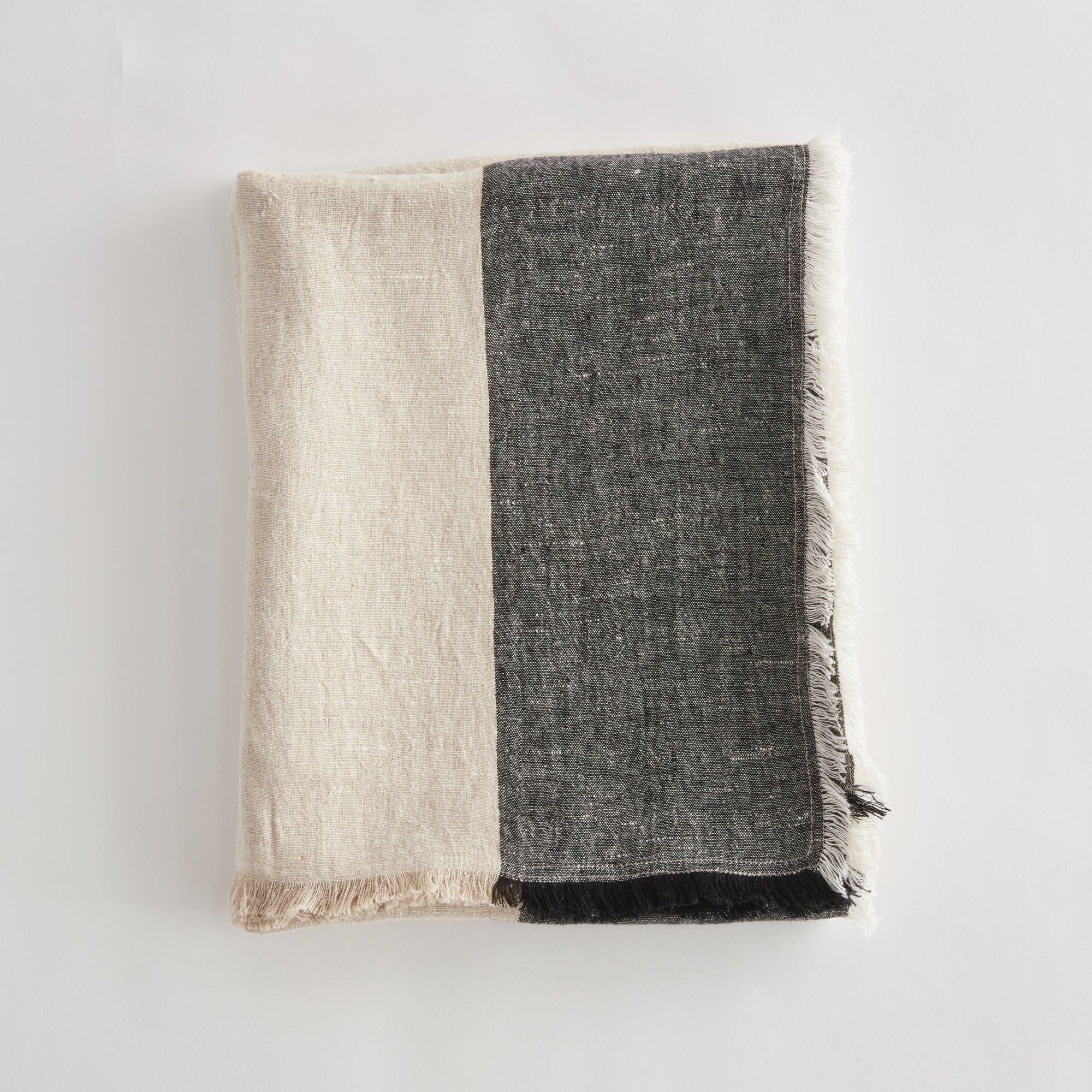Anika European Linen Throw - FLAX/CHARCOAL