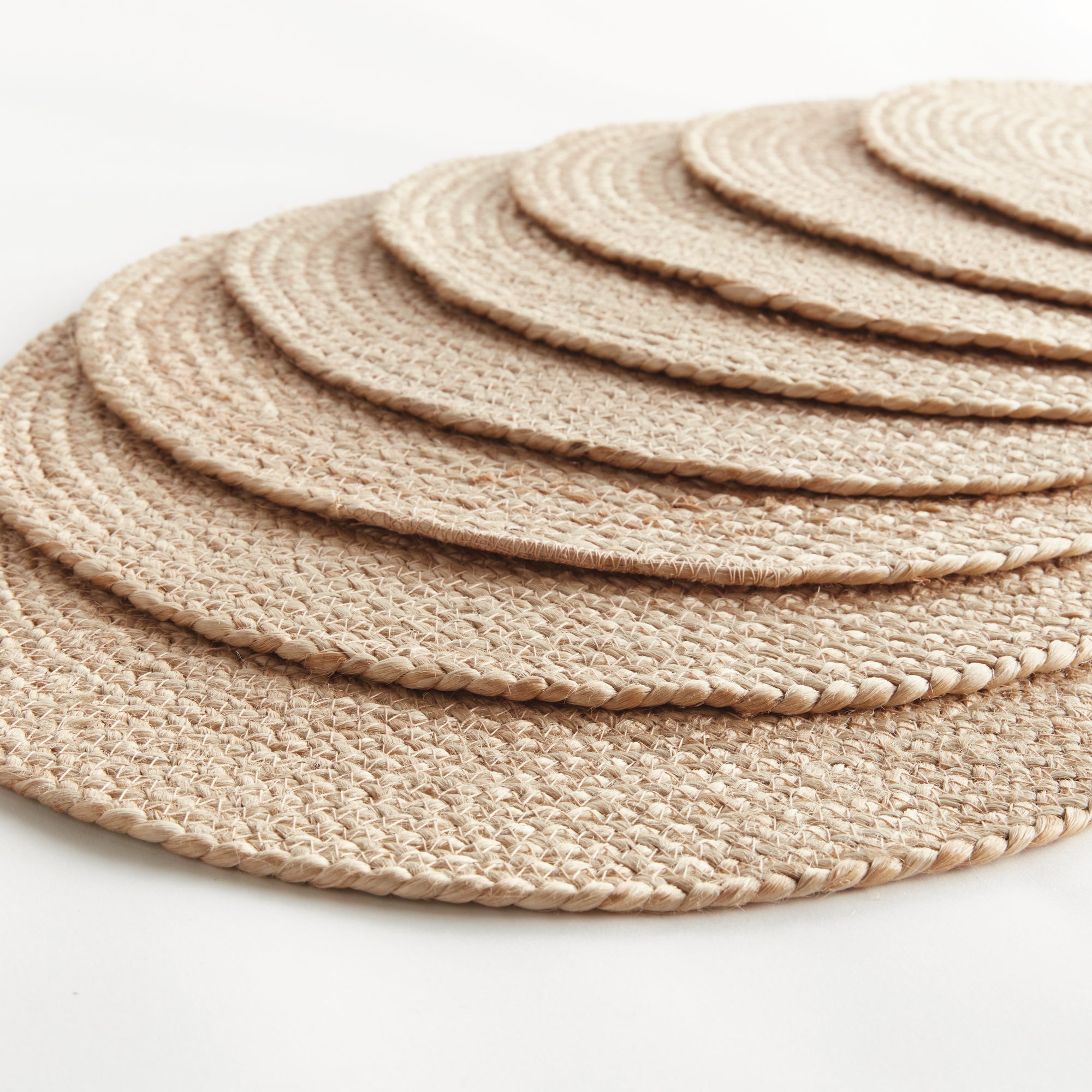 Jute Coil Round Placemats – Set of 8 | Natural with Color Trim Options