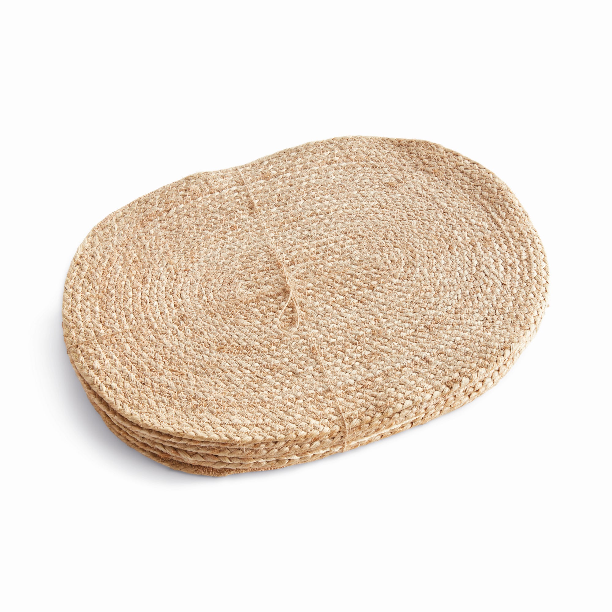 Jute Coil Oval Placemats – Set of 8 | Natural with Color Trim Options