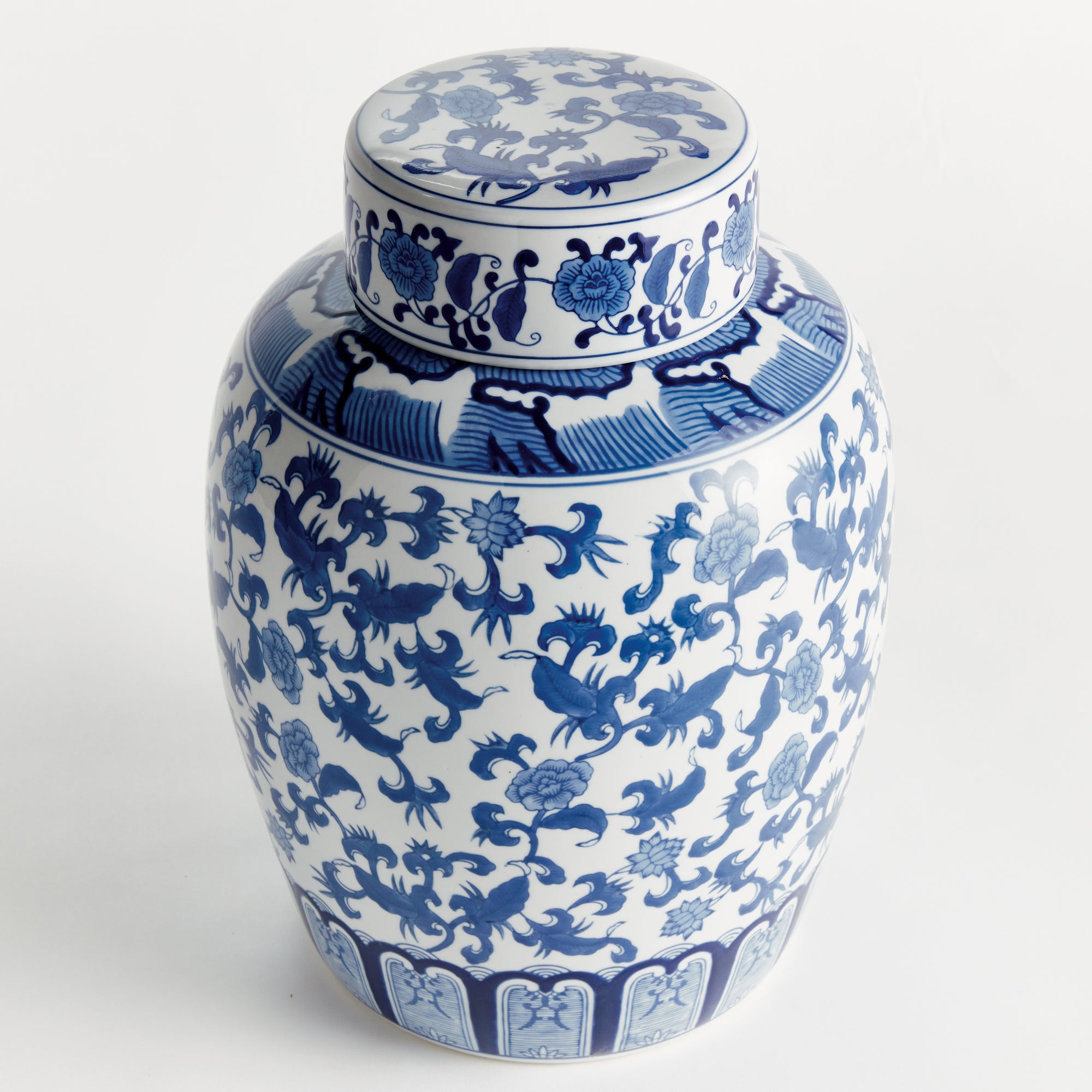 Barclay Butera Dynasty Blossom Lidded Jar blue and white porcelain