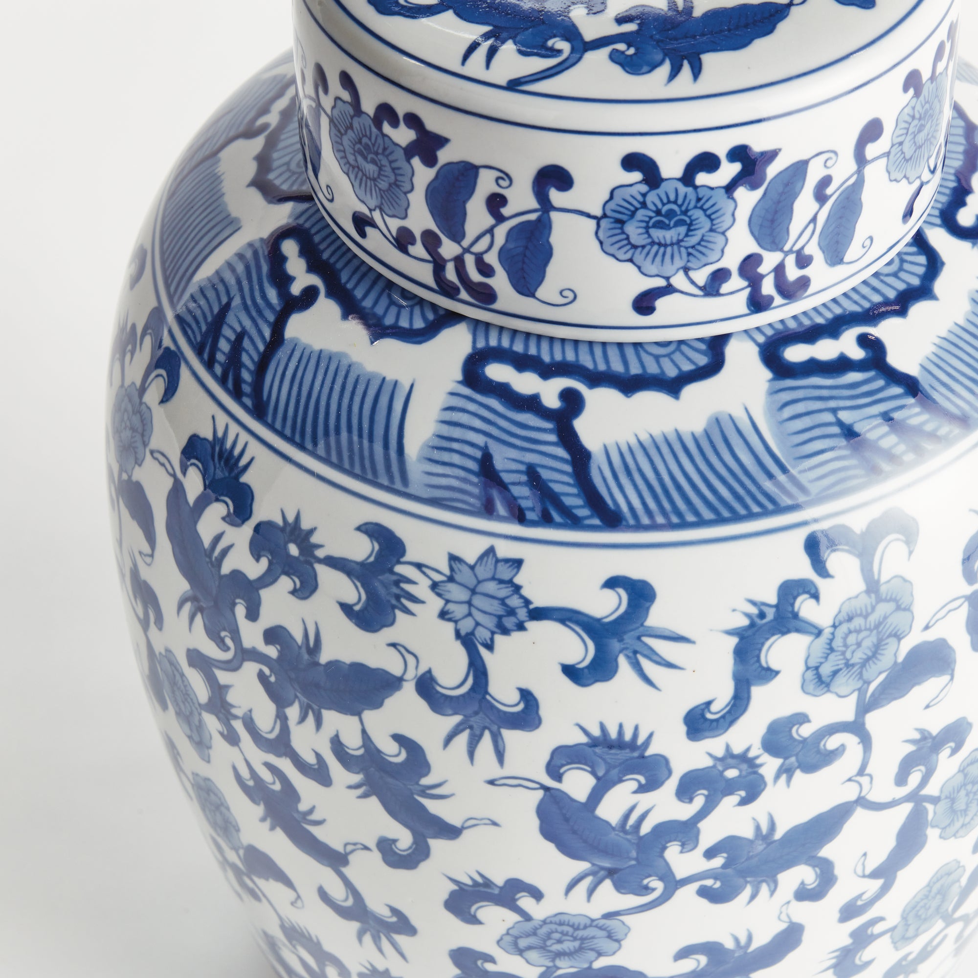 Barclay Butera Dynasty Blossom Lidded Jar blue and white porcelain