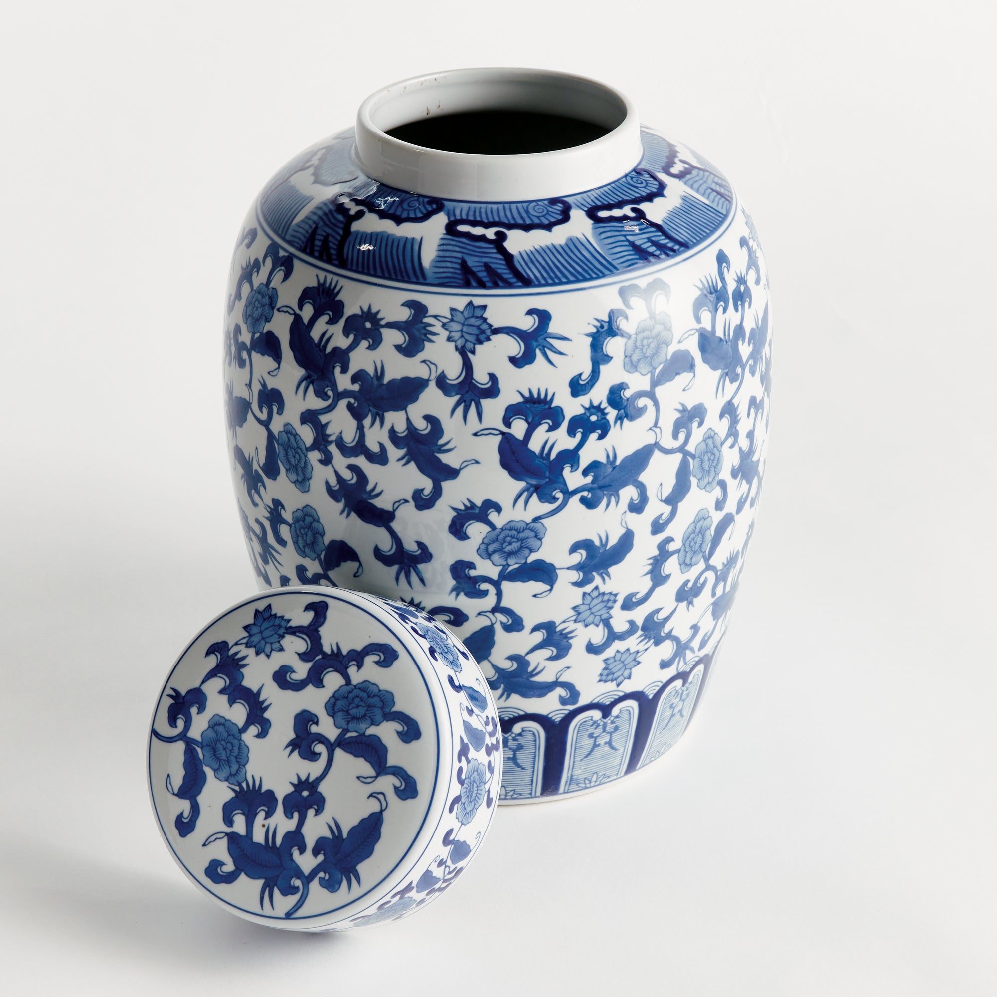 Barclay Butera Dynasty Blossom Lidded Jar blue and white porcelain