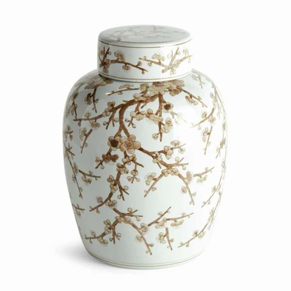 Province Empress Ginger Jar - 15" Taupe & White Ceramic