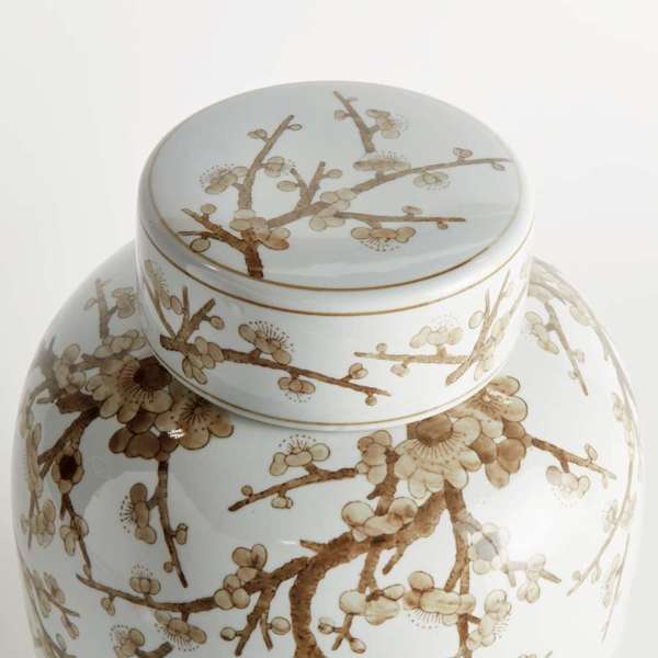 Province Empress Ginger Jar - 15" Taupe & White Ceramic