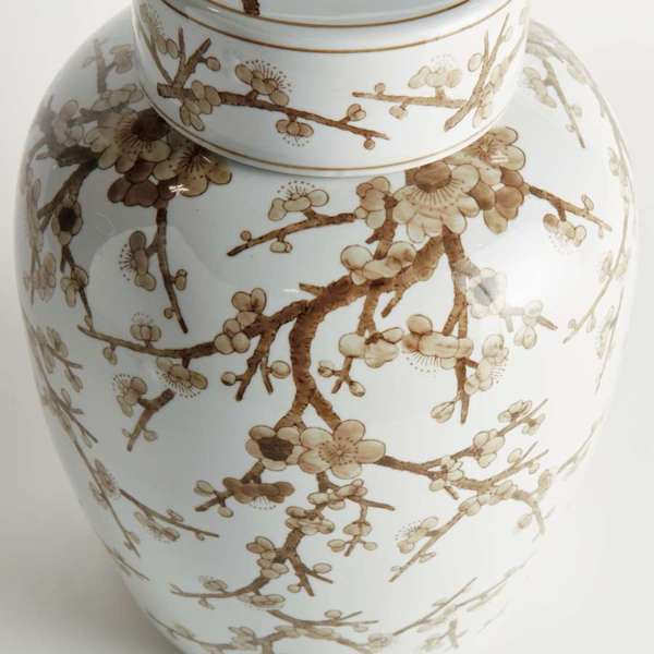 Province Empress Ginger Jar - 15" Taupe & White Ceramic