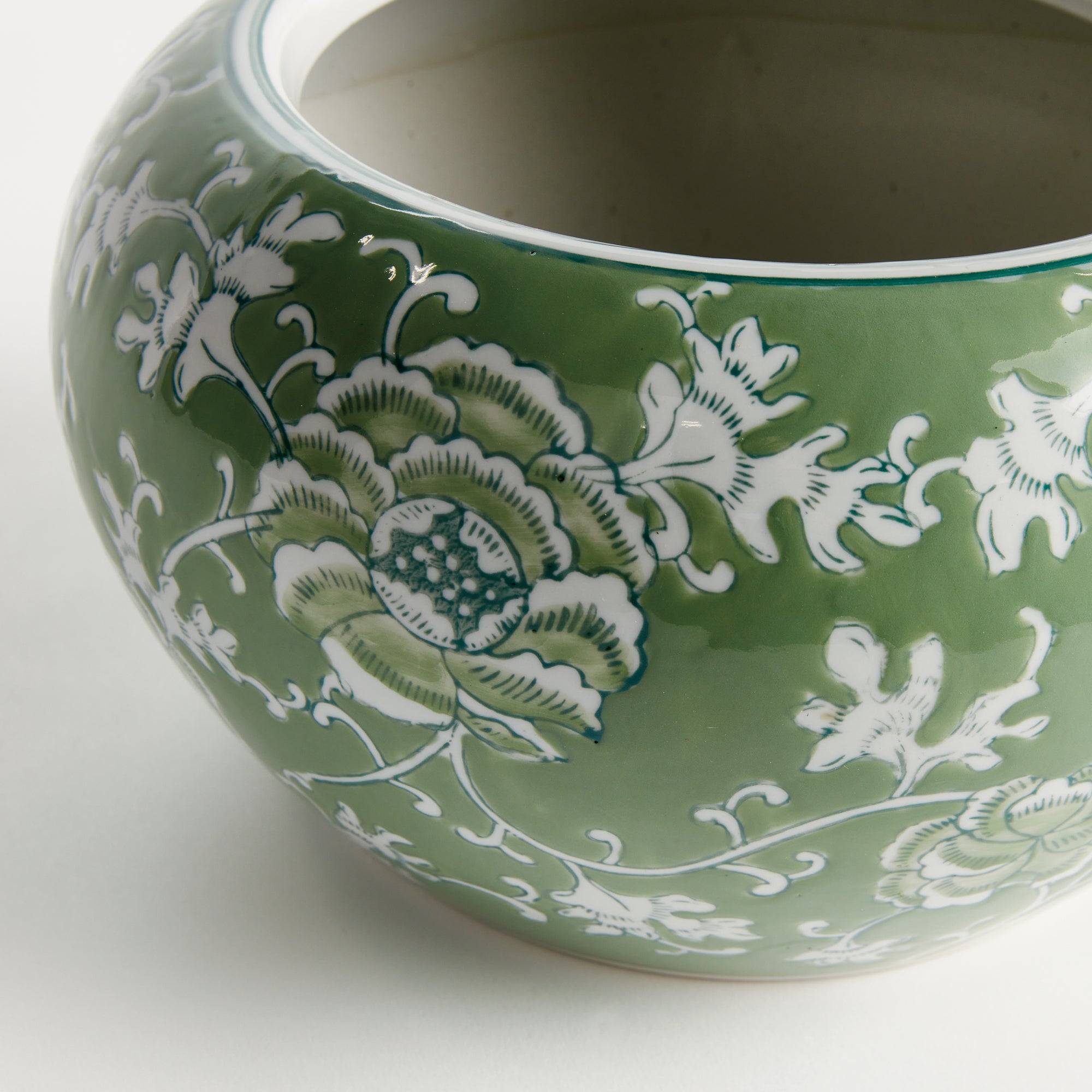 Imperial Lotus Planter - green and white chinoiserie ceramic planter with lotus motif, available in small and large sizes