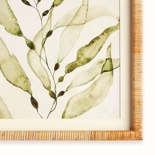 Coastal Greenery Prints - Set of 4 Rattan-Wrapped Botanical Art - Villa Decor & Design