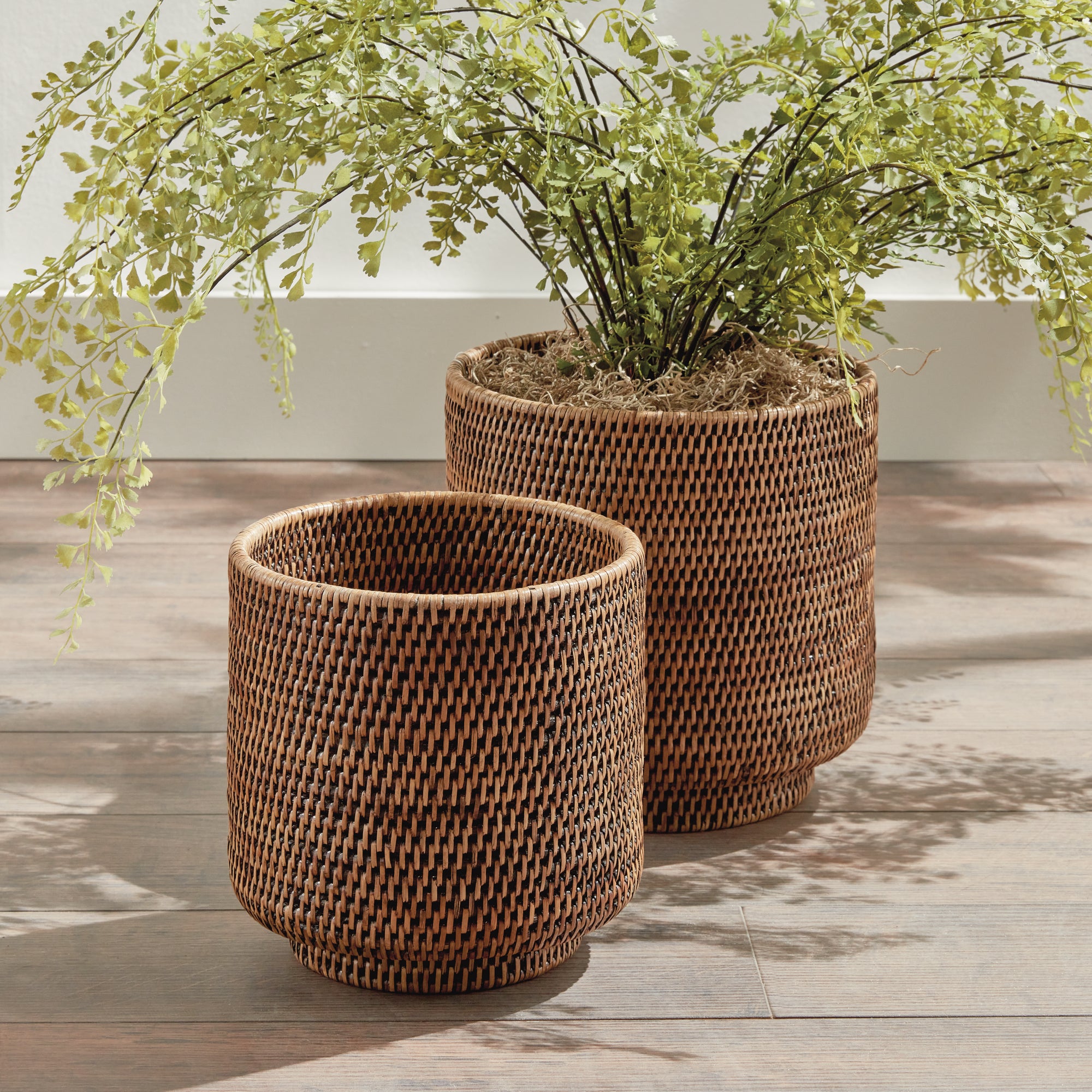 Burma Rattan Cachepots Large (Warm Brown), SET OF 2