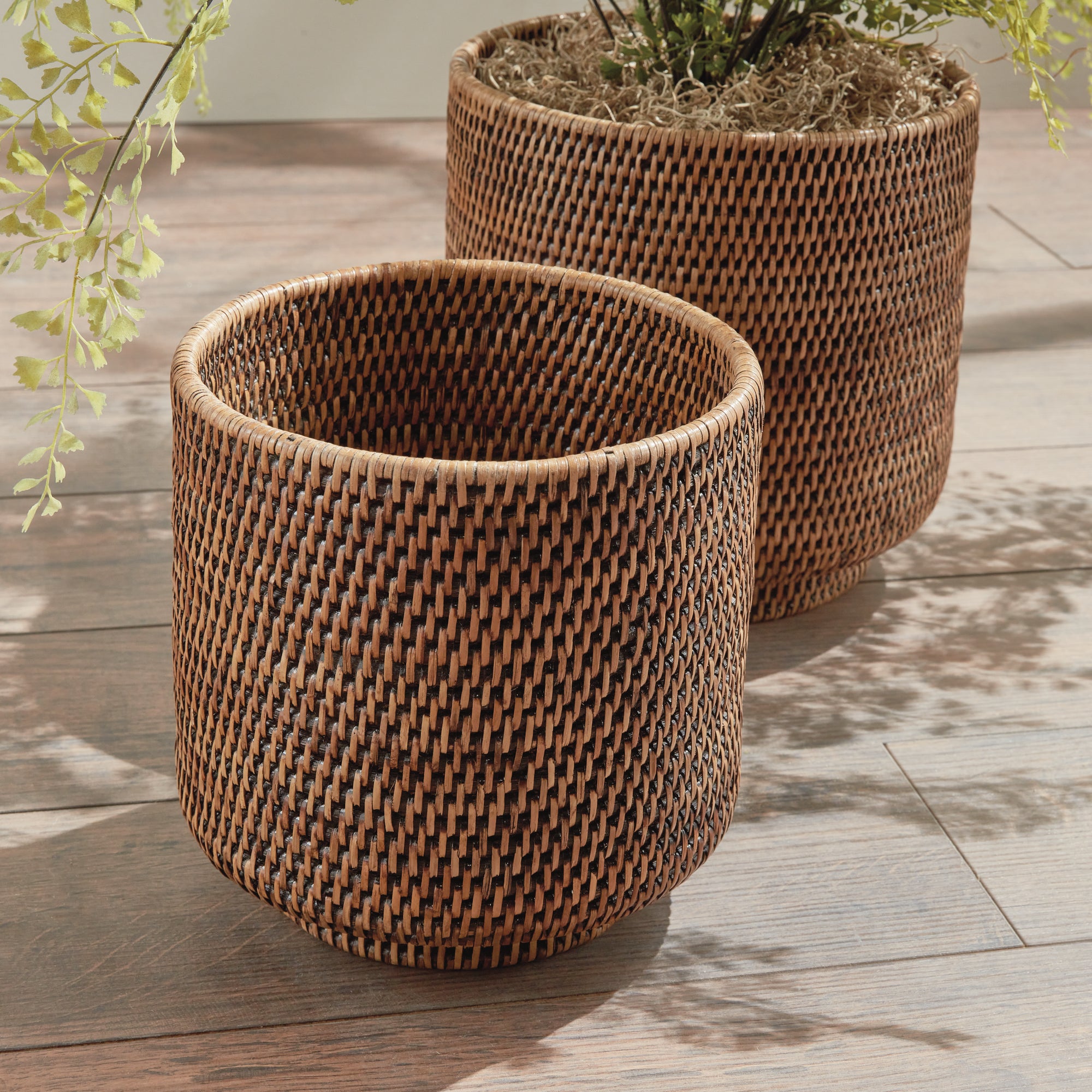 Burma Rattan Cachepots Large (Warm Brown), SET OF 2