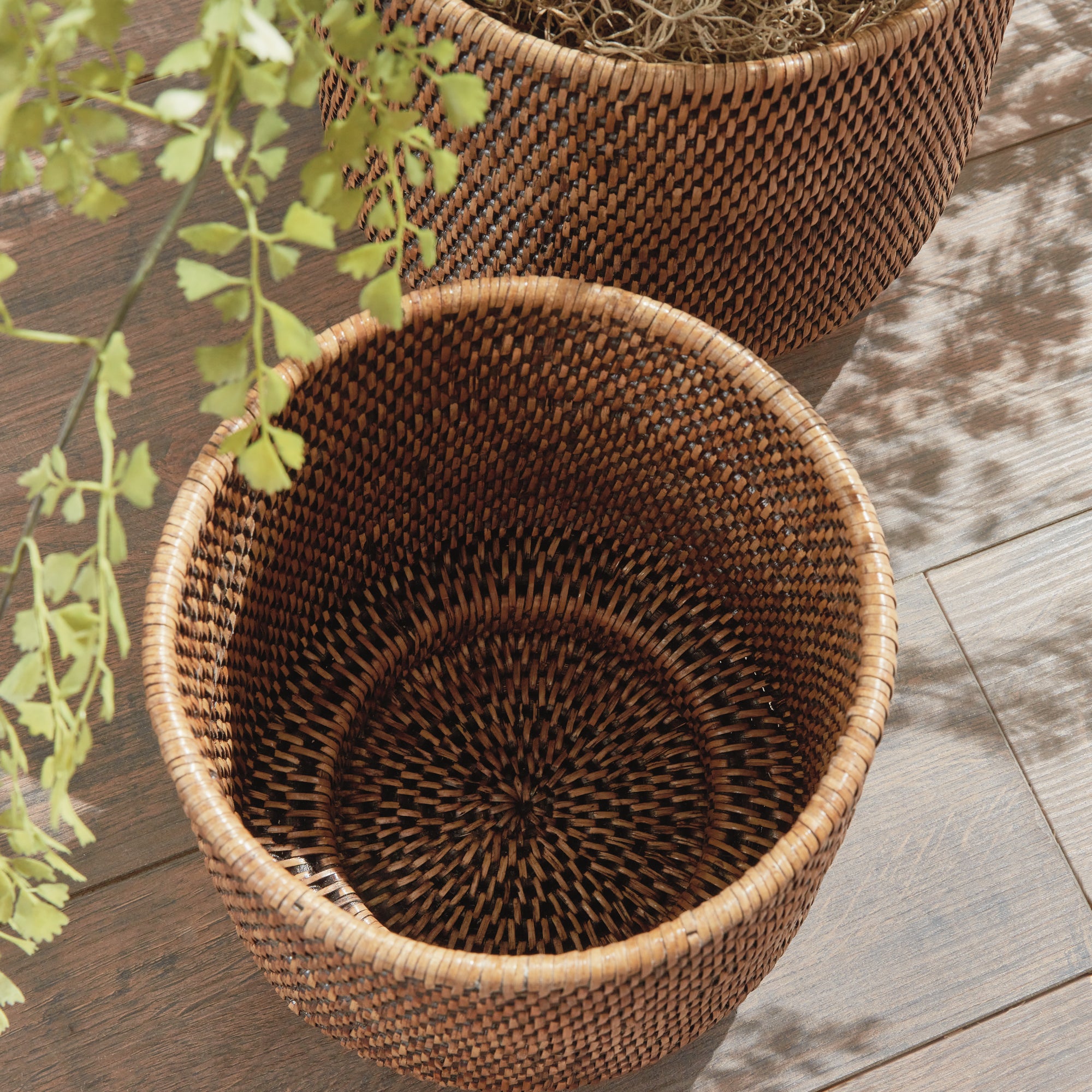 Burma Rattan Cachepots Large (Warm Brown), SET OF 2