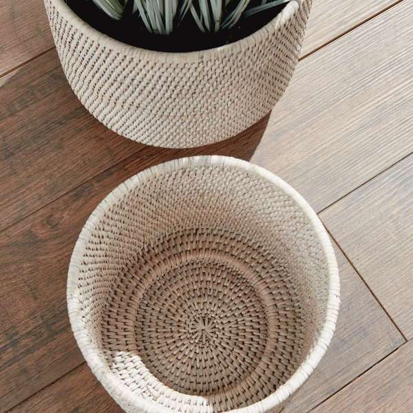 Burma Rattan Cachepot Set - 2 Handwoven Planters | Whitewash Napa Home & Garden