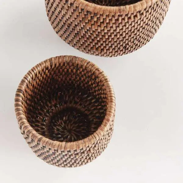 Burma Rattan Cachepot Set - 2 Handwoven Planters | Warm Brown - Villa Decor & Design