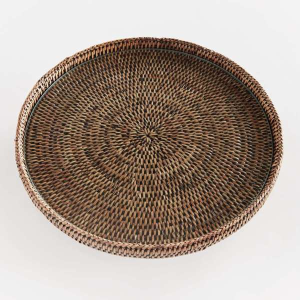 Burma Rattan Serving Stand - Glass Insert | Graywash, Whitewash, or Warm Brown Napa Home & Garden