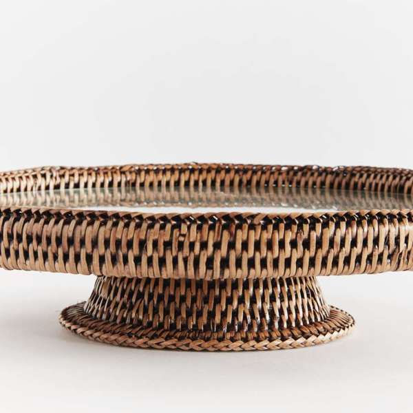 Burma Rattan Serving Stand - Glass Insert | Graywash, Whitewash, or Warm Brown Napa Home & Garden