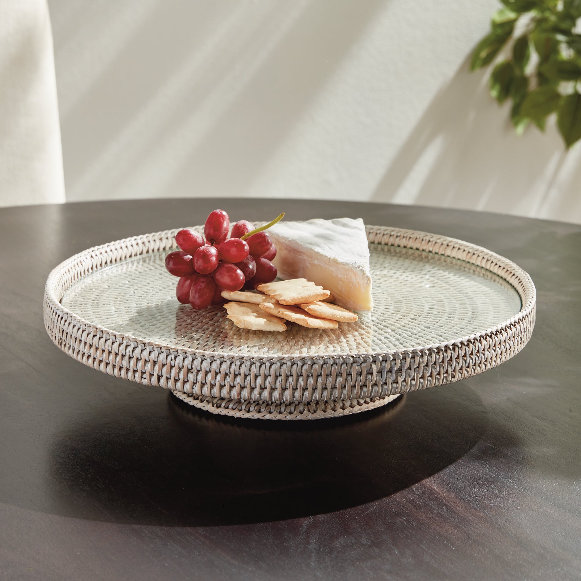 Burma Rattan Serving Stand - Whitewash