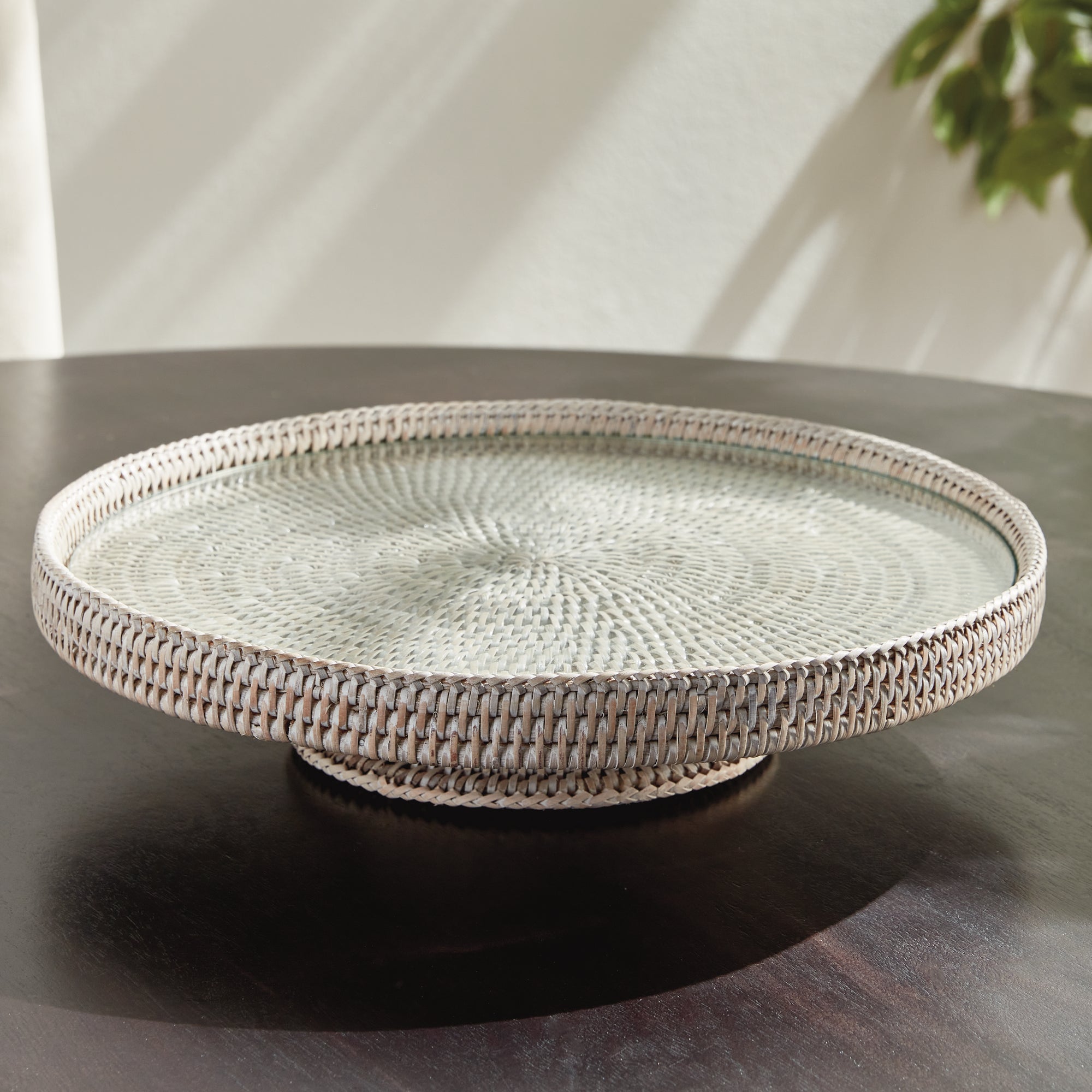 Burma Rattan Serving Stand - Whitewash