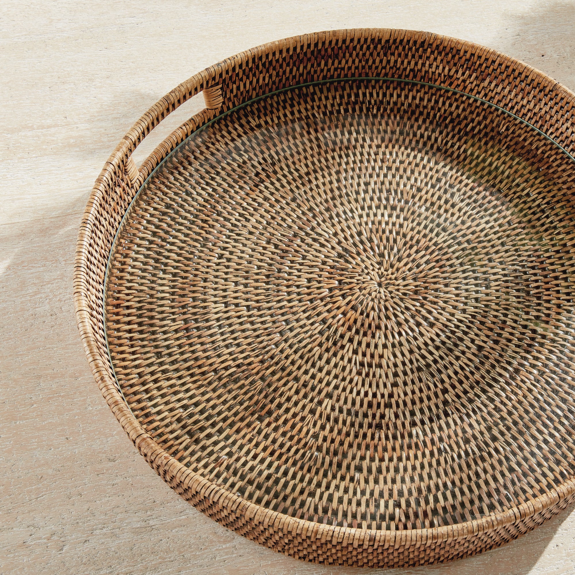 Burma Rattan Round Serving Tray - Warm Brown