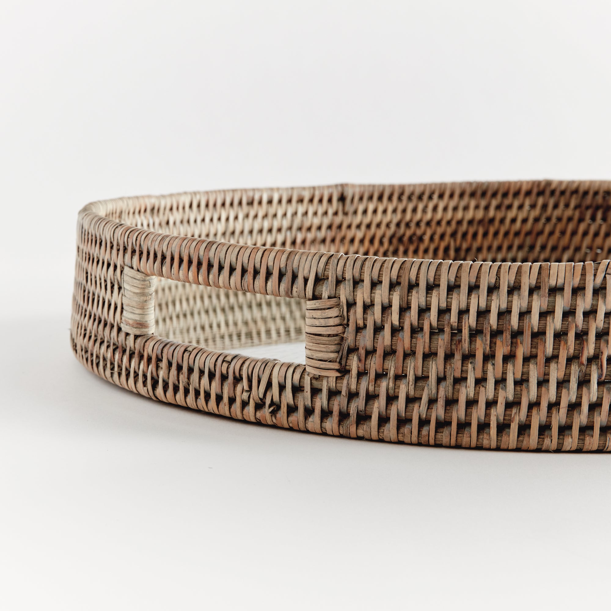 Burma Rattan Round Serving Tray - Graywash