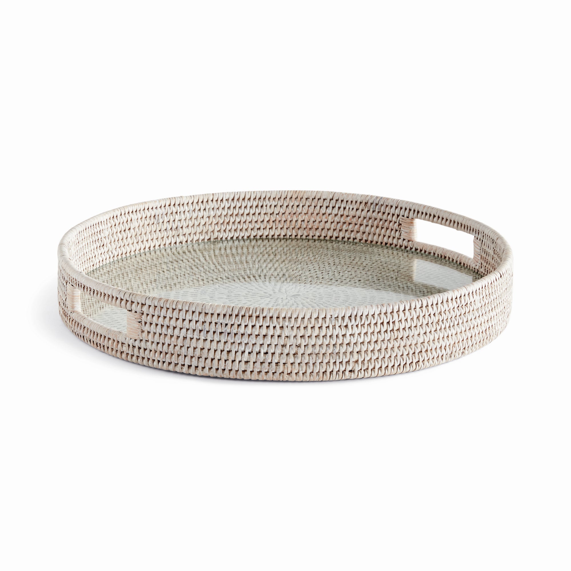 Burma Rattan Round Serving Tray - Whitewash