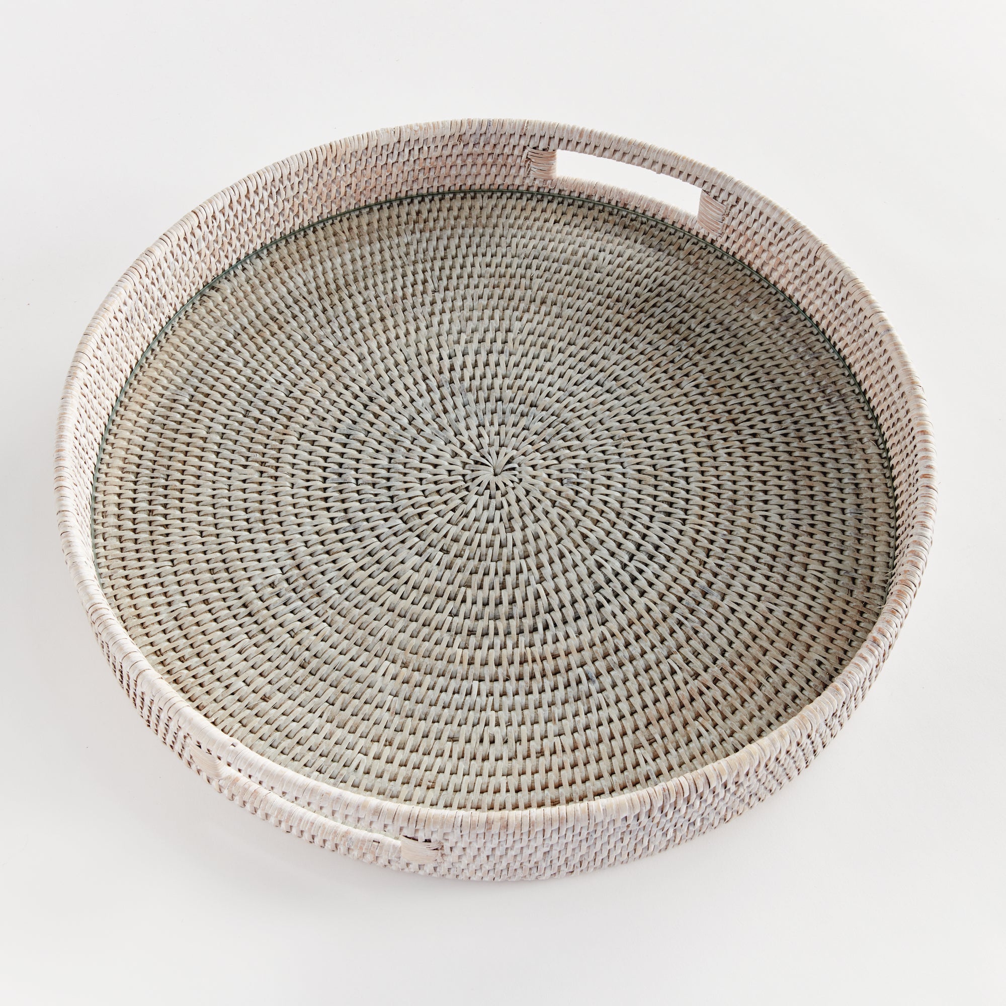 Burma Rattan Round Serving Tray - Whitewash