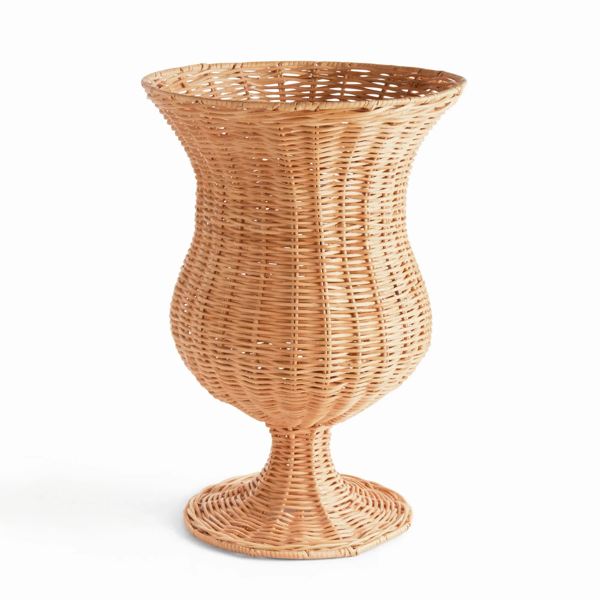 Chesapeake Rattan Footed Urn - 22" Tall | Whitewash or Natural Vessel - Villa Decor & Design