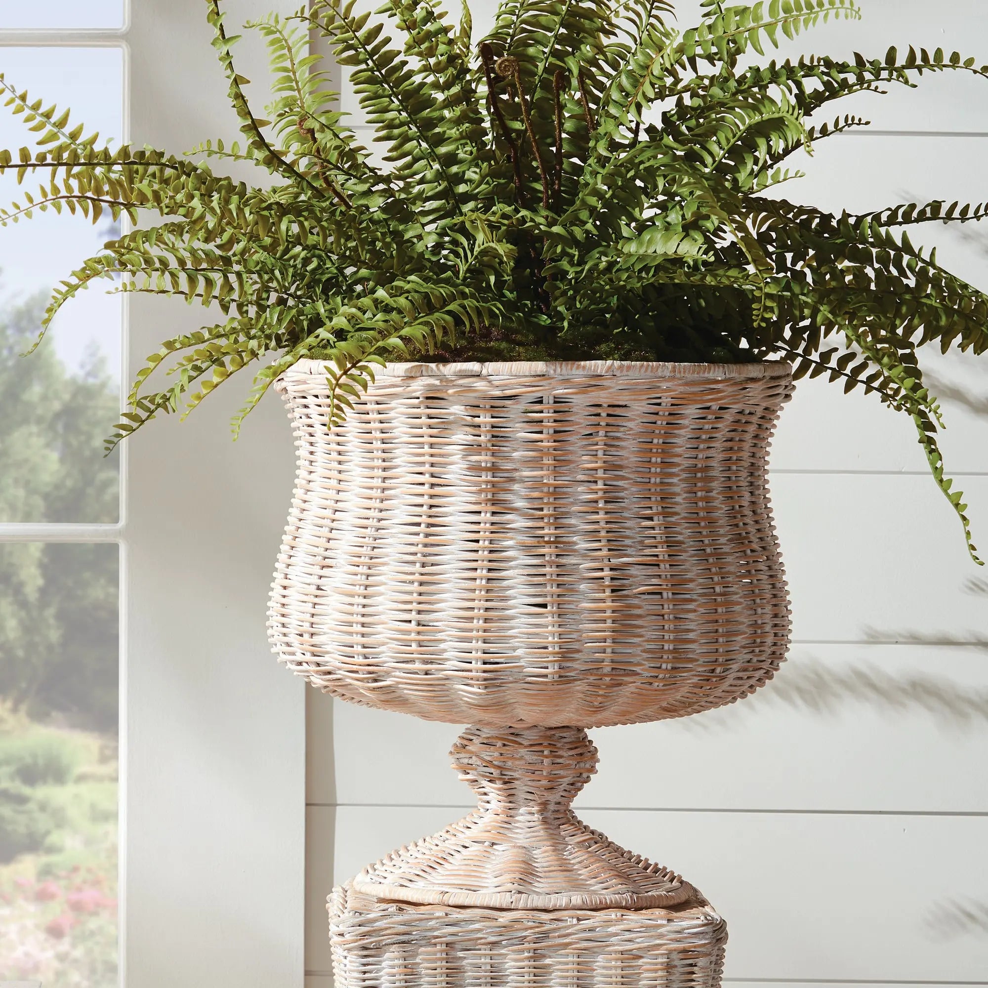 Chesapeake Rattan Footed Urn - 18" Wide | Whitewash or Natural Vessel - Villa Decor & Design