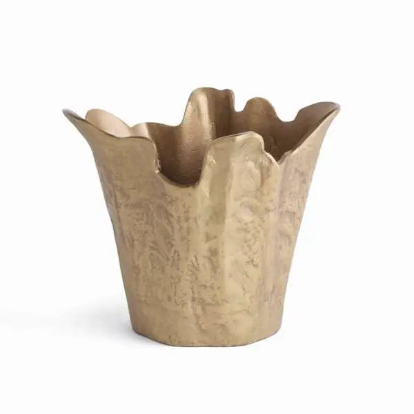 Garin Decorative Vase - 11" Organic Antique Brass Cast Aluminum Vase - Villa Decor & Design