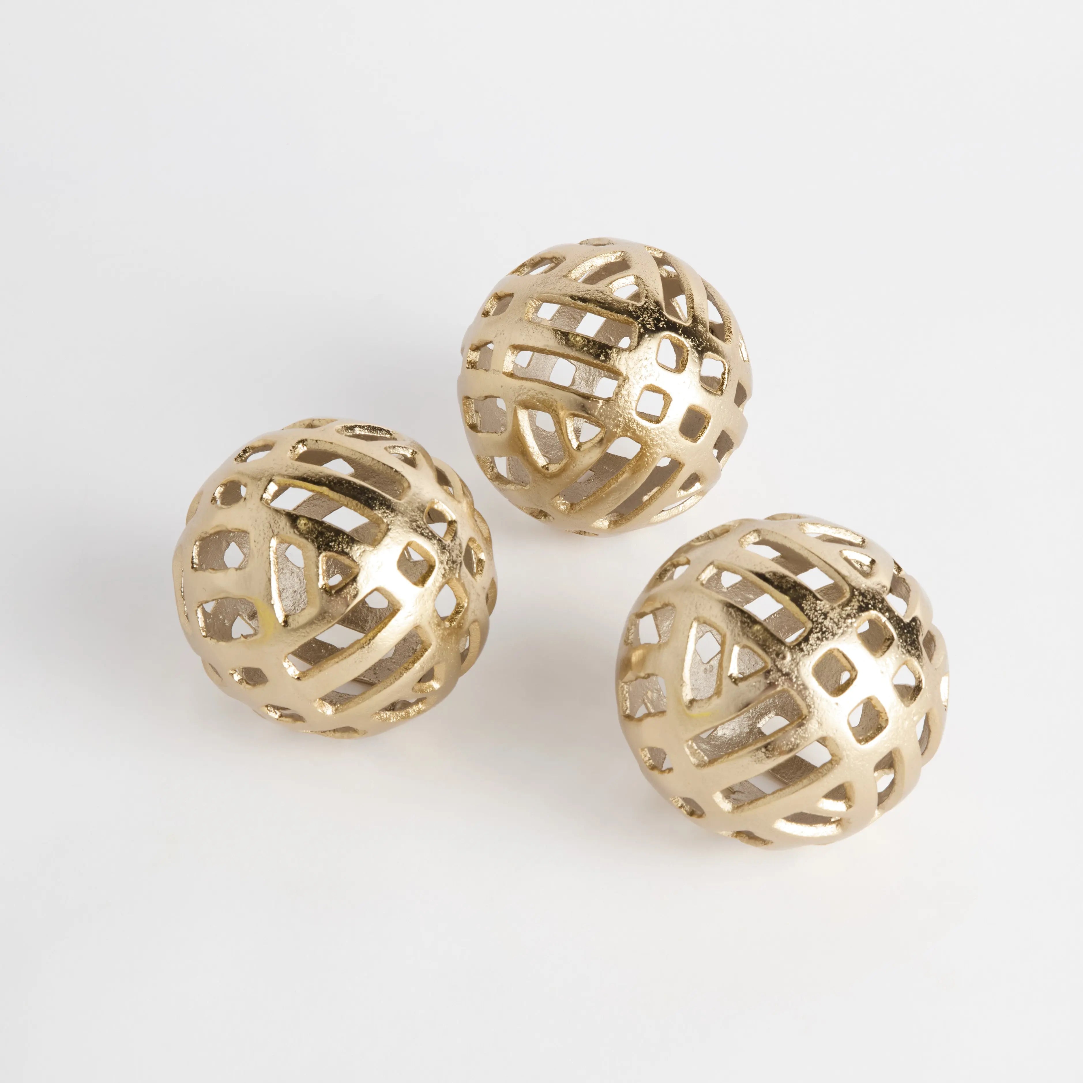 Candace Sculptural Orbs - Set of 3 Champagne Gold Cast Aluminum - Villa Decor & Design
