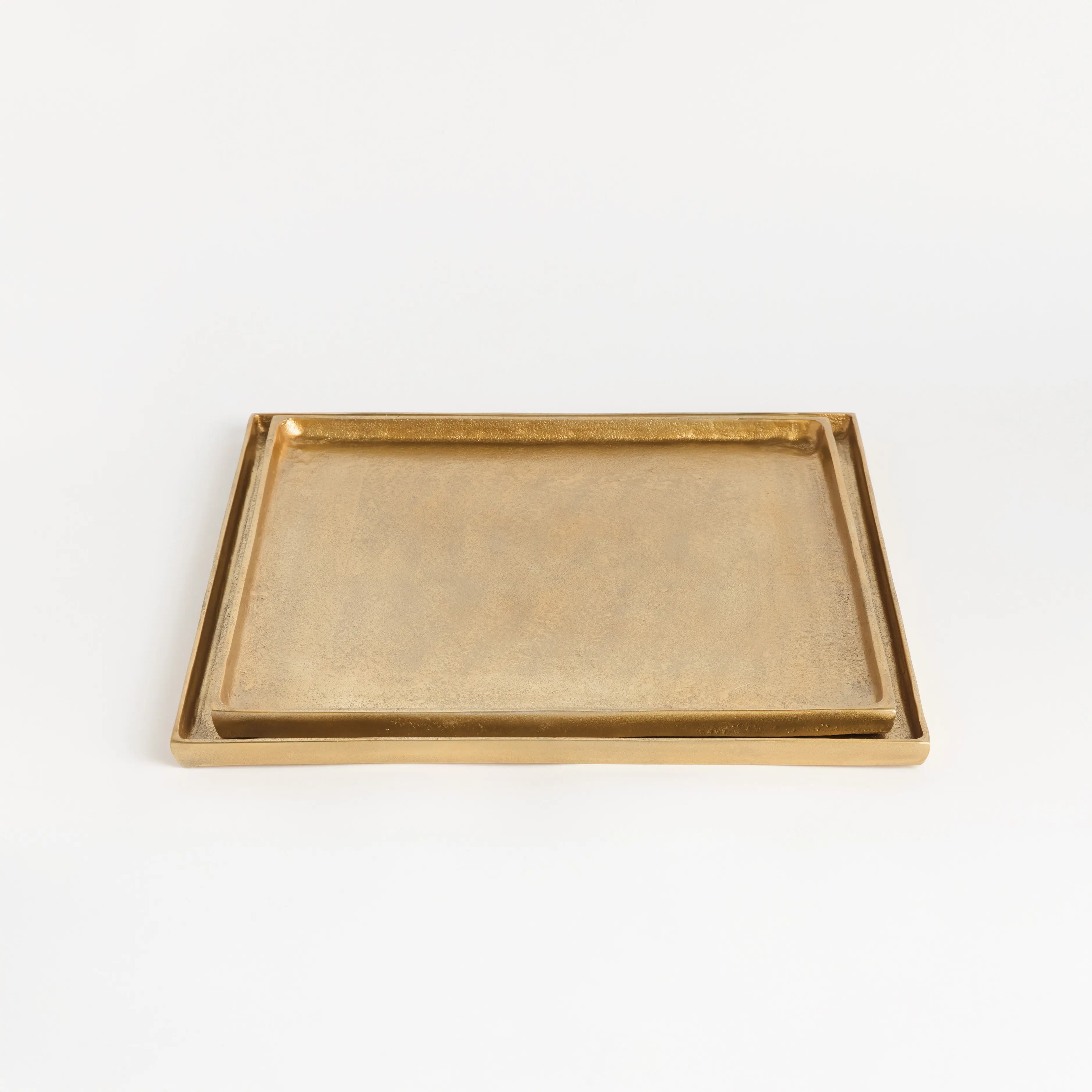 Brett Square Decorative Trays - Set of 2 Gold Cast Aluminum - Villa Decor & Design