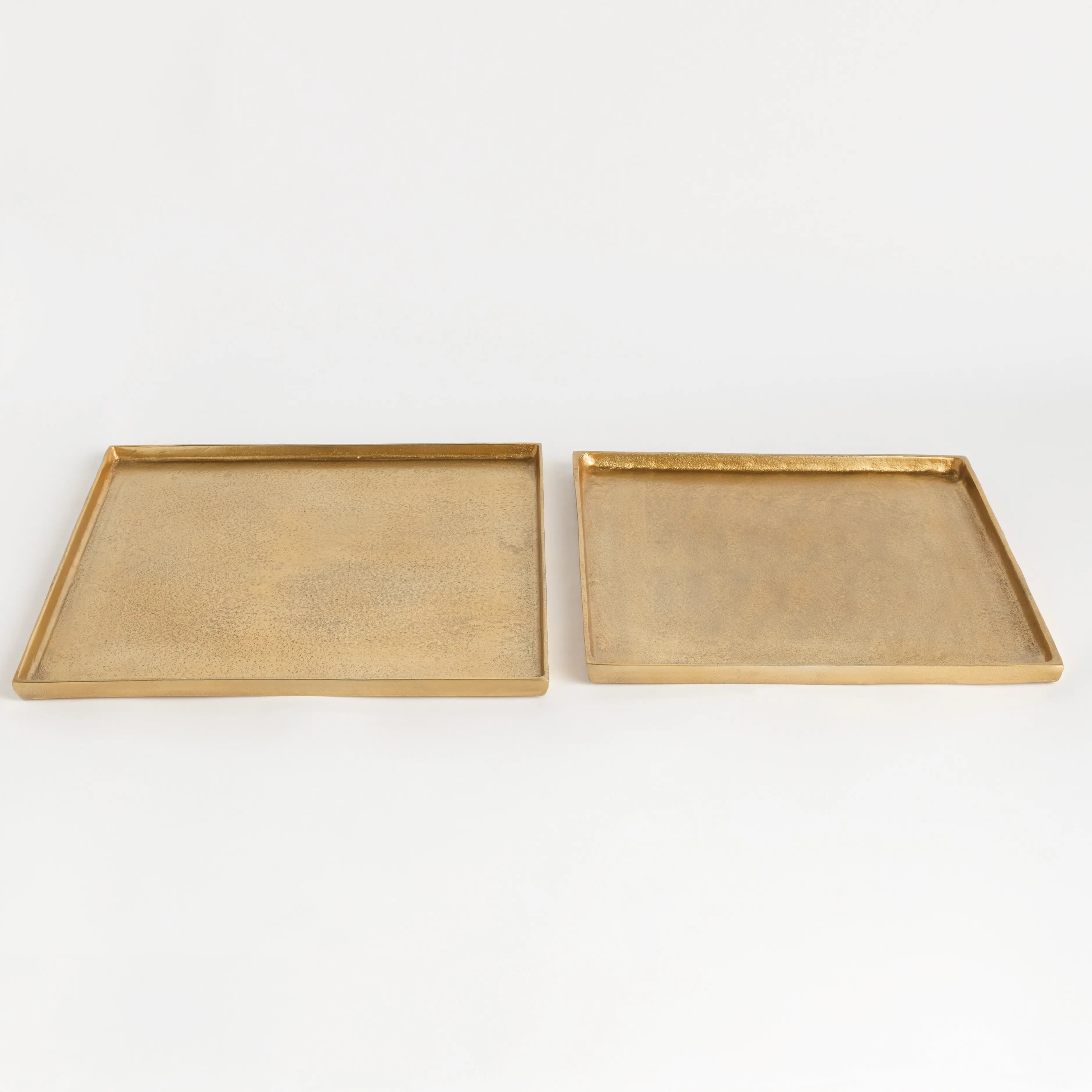 Brett Square Decorative Trays - Set of 2 Gold Cast Aluminum - Villa Decor & Design